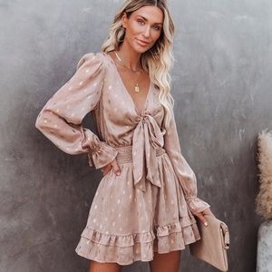 USE YOUR IMAGINATION SMOCKED METALLIC TIE DRESS from Vici